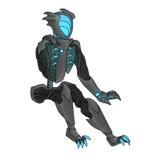 a robot sits with his head propped on his fist