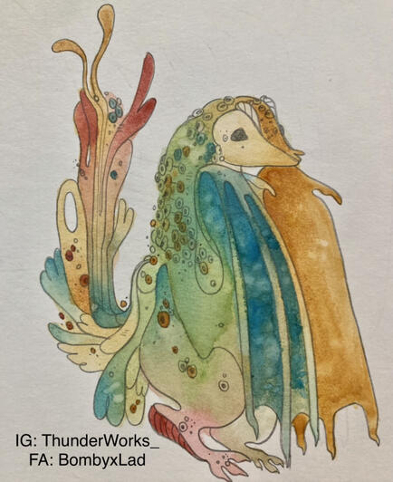watercolored rainbow dragon with plants on his back